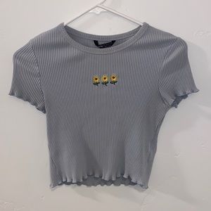 Shein Kids Light Blue Cropped Baby Tee with Sunflowers Size Large